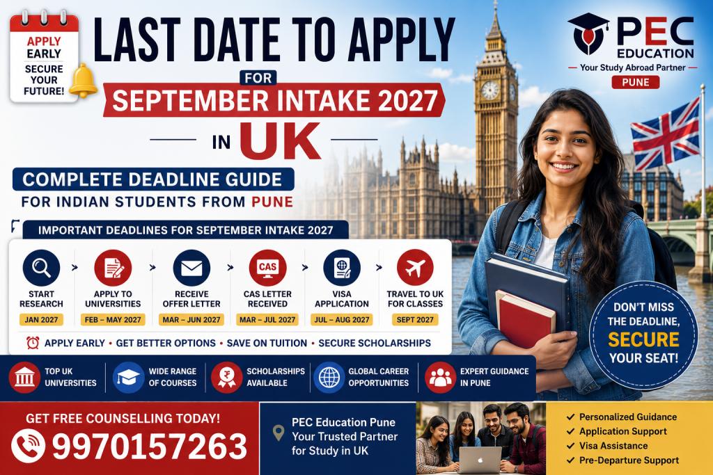 Last Date to Apply for September Intake 2027 in UK Complete Deadline Guide for Indian Students from Pune